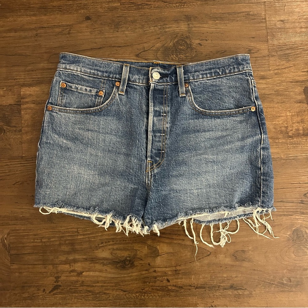 Levi's Blue Jean Shorts with Frayed Hem